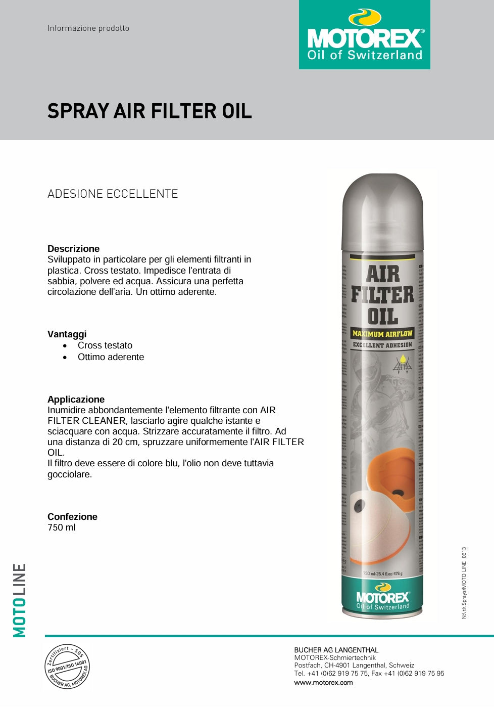 Olio Filtro Aria Motorex Air Filter Oil Spray 750ml